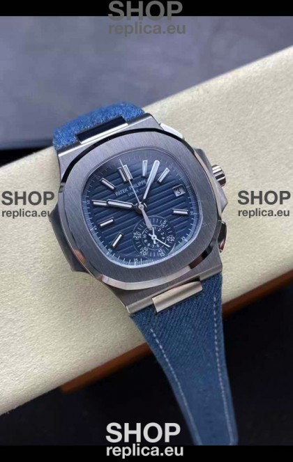Patek Philippe Nautilus 5980/60G-001 904L Steel Case in Blue Dial Fabric Strap - 1:1 Mirror Replica