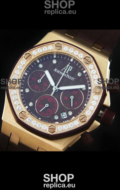 Audemars Piguet Royal Oak Offshore Lady Alinghi Swiss Watch in Maroon Checkered Dial