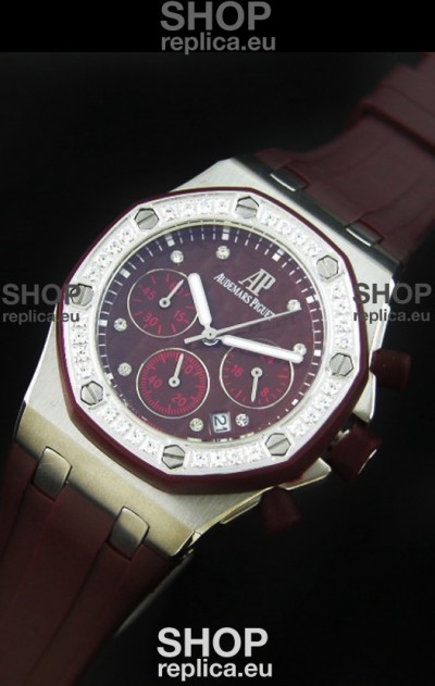 Audemars Piguet Royal Oak Offshore Lady Alinghi Swiss Watch in Maroon Dial