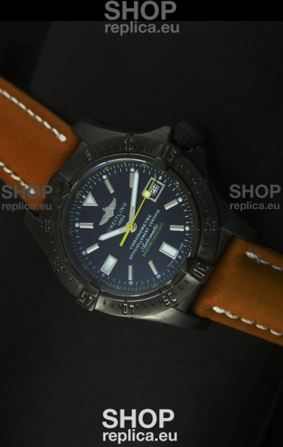 Breitling Seawolf PVD Coated Swiss Watch in Brown Strap