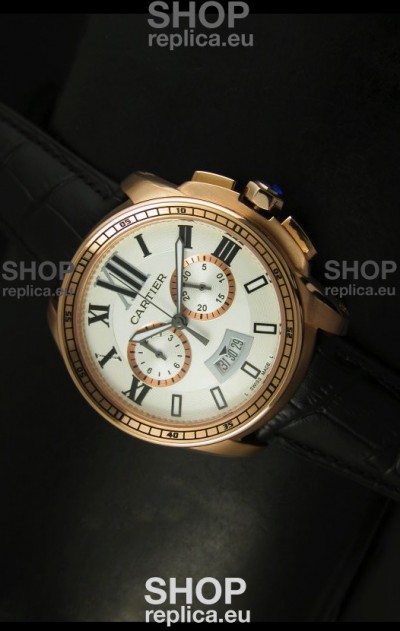 Calibre De Cartier Chronograph Japanese Replica Watch in Pink Gold