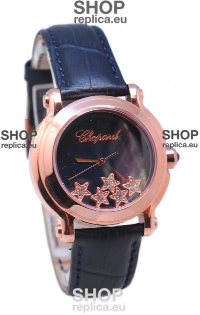 Chopard Happy Sport Star Shaped Diamonds Swiss Rose Gold Watch 