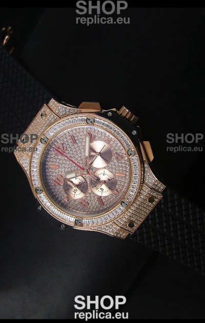 Hublot Big Bang Rose Gold Watch Quartz Movement in Black Strap