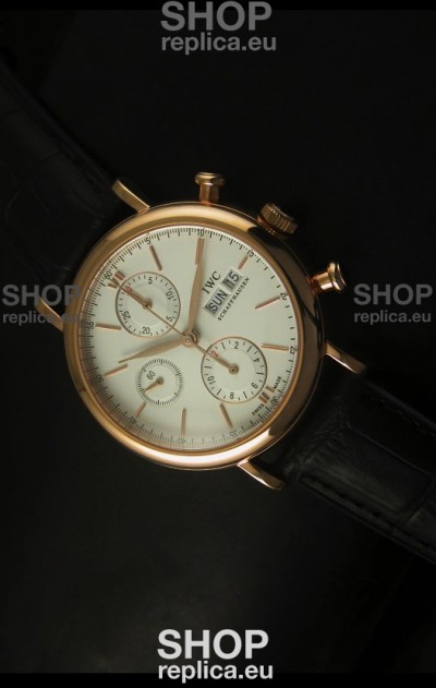 IWC Portofino Chronograph Swiss Watch in Rose Gold Case White Dial