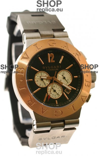 Bvlgari Diagono Mens Scuba japanese Replica Watch in Black Dial