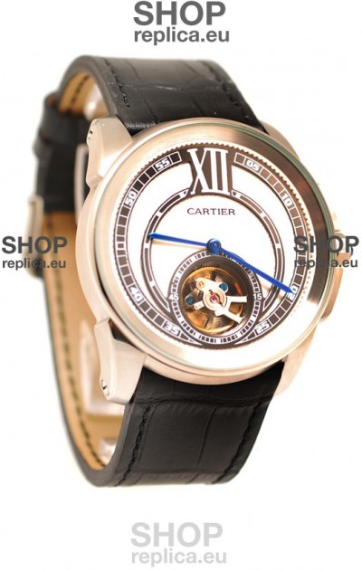 Calibre de Cartier Flying Tourbillon Japanese Replica Steel Watch 