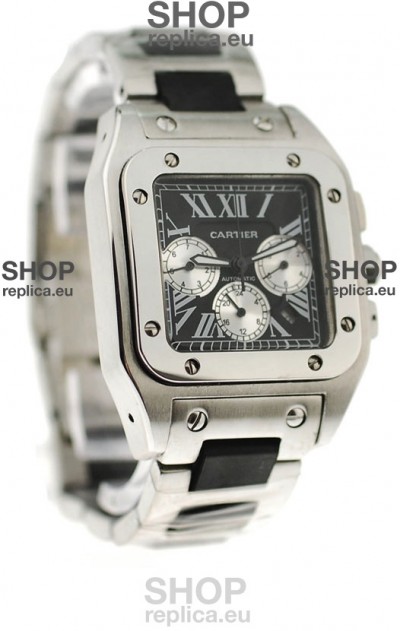 Cartier Santos 100 Japanese Replica Watch in Black Dial