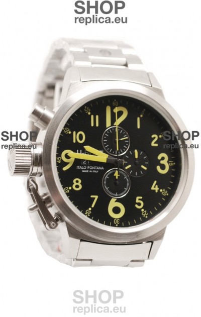 U-Boat Flightdeck Japanese Replica Steel Watch in Green Markers