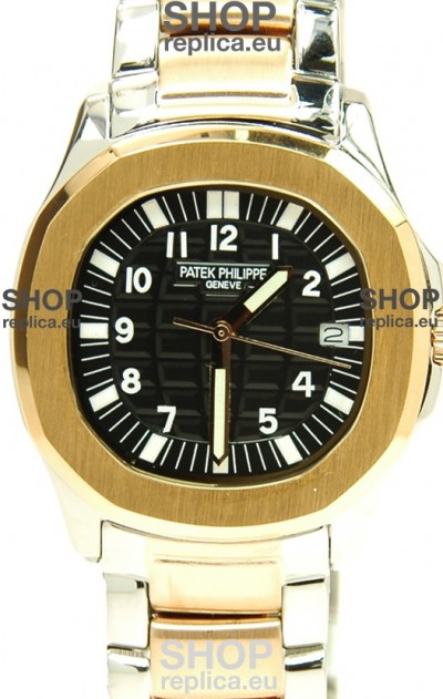 Patek Philippe Aquanaut Two Tone Ladies Gold Watch in Black Dial