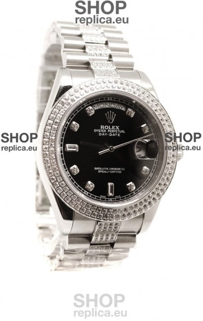Rolex Day Date Silver Japanese Mens Watch