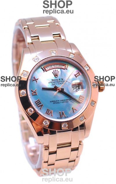 Rolex Day Date Blue Mother of Pearl Swiss Replica Watch
