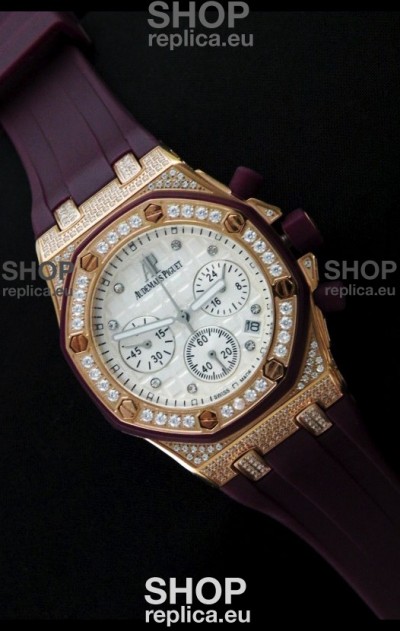 Audemars Piguet Royal Oak Ladies Alinghi Limited Edition Japanese Gold Watch in White Dial