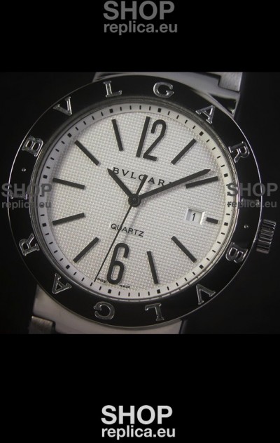 Bvlgari Diagono Japanese Replica Quartz Watch in White Dial
