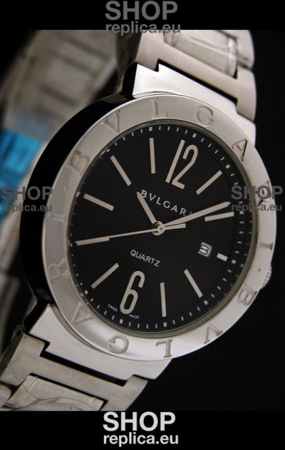 Bvlgari Diagono Japanese Replica Quartz Watch in Black Dial