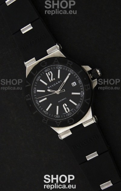 Bvlgar Diagono Japanese Replica Quartz Watch in Black Dial 