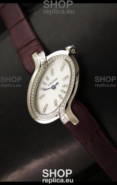 Delices De Cartier Ladies Replica Japanese Watch in Brown Leather Strap