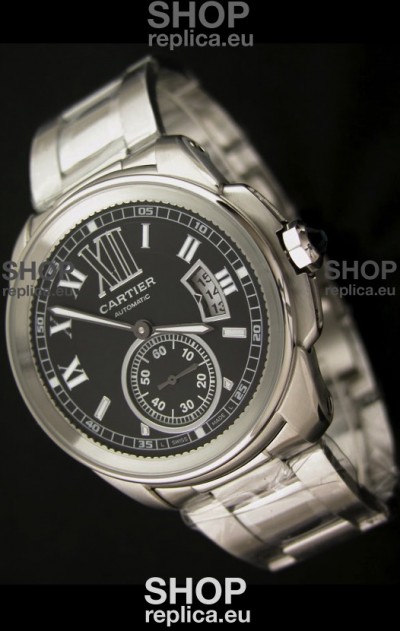 Calibre De Cartier Japanese Automatic Replica Watch in Black Dial