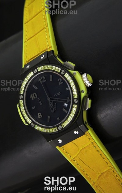 Hublot Big Bang All Black Edition Japanese Quartz Watch in Lemon Colour