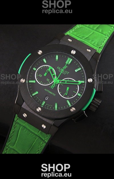Hublot Big Bang Classic Fusion Swiss Replica PVD Watch in Green Strap