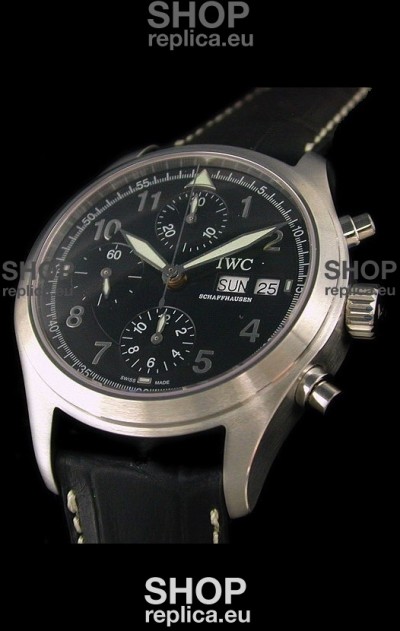IWC Der Flieger Chronograph Swiss Replica Watch in Black Dial