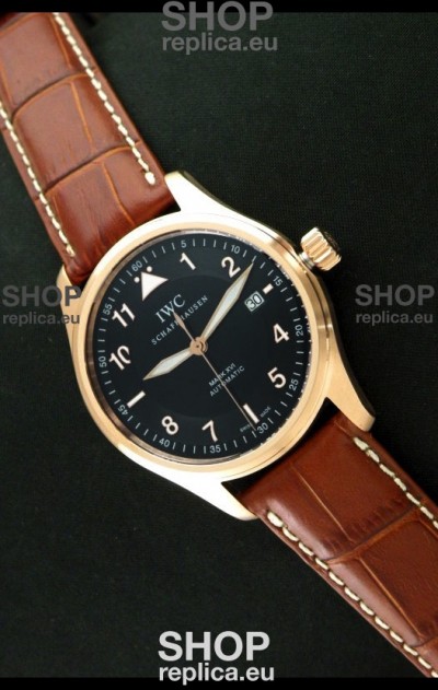 IWC Fliegeruhr International Watch Co. Swiss Automatic Rose Gold Watch in Black Dial