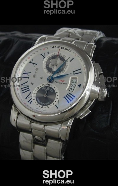 Mont Blanc Meisterstuck Star GMT Swiss Watch in White Dial