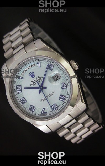 Rolex Day Date Swiss Replica Steel Watch in White Dial