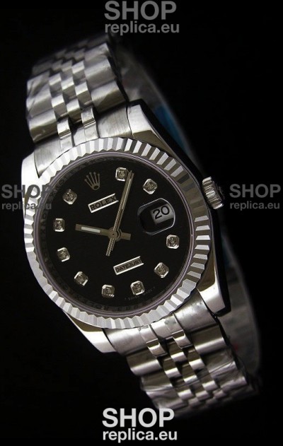 Rolex Datejust Mens Swiss Replica Watch in Black Dial