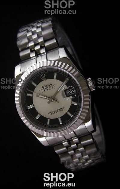 Rolex Datejust Mens Japanese Replica Watch in Black & White Dial
