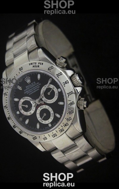 Rolex Daytona Japanese Replica Steel Watch in Black Dial