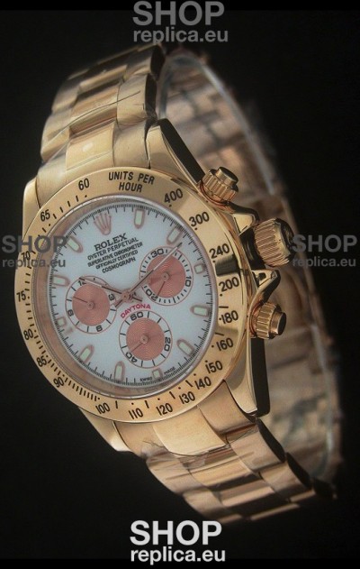 Rolex Daytona Japanese Replica Gold Watch in Rose Gold Subdials
