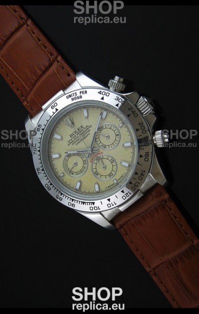 Rolex Daytona Japanese Replica Steel Watch in Yellow Rolesium Dial