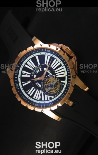Roger Dubuis Excalibur Tourbillon Watch - Rose Gold Plating Black Dial