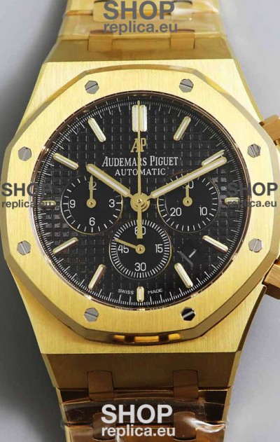 Audemars Piguet Royal Oak Chronograph Yellow Gold Black Dial Steel Strap Swiss Replica Watch