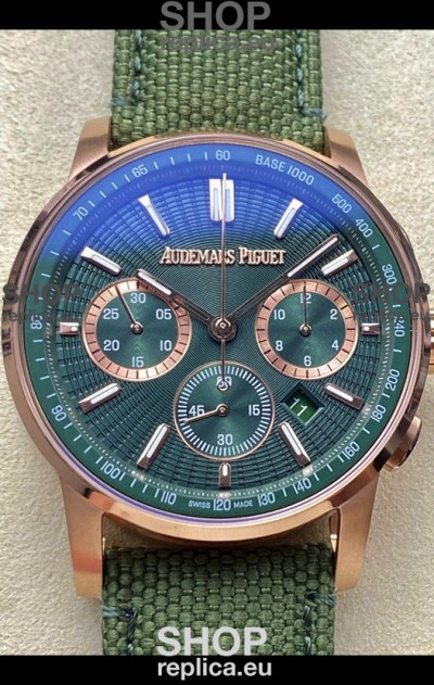 Audemars Piguet CODE 11.59 Chronograph Swiss Replica Watch in Rose Gold Casing Green Dial 