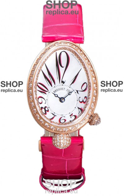 Breguet Reine De Naples Ladies Rose Gold Pink Leather Swiss 1:1 Edition Replica Watch