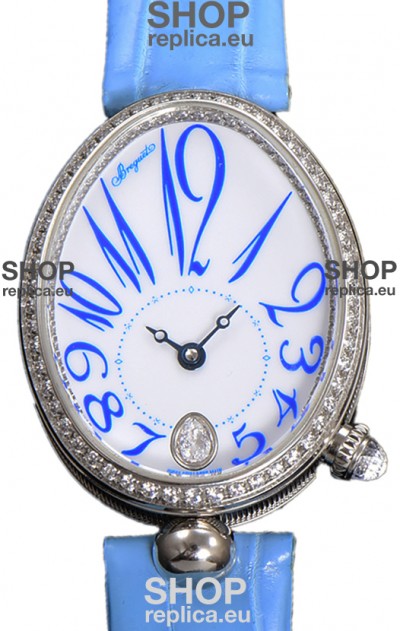 Breguet Reine De Naples Ladies Stainless Steel Blue Leather Swiss 1:1 Edition Replica Watch