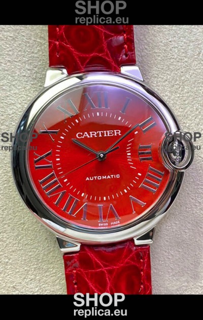 Ballon De Cartier Swiss Automatic 1:1 Mirror Quality 36MM in Stainless Steel Red Dial 