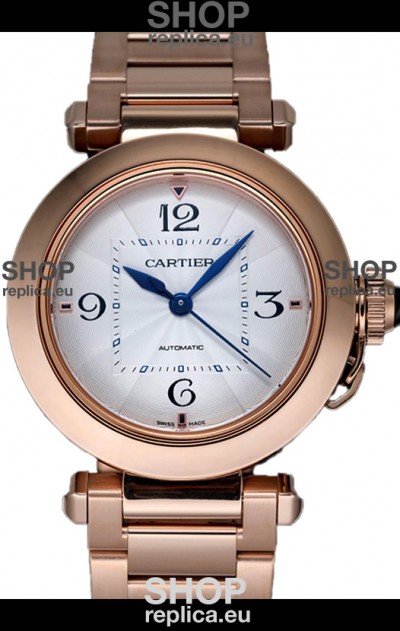 Pasha De Cartier 1:1 Mirror Quality Automatic Swiss Replica Watch 35MM Rose Gold