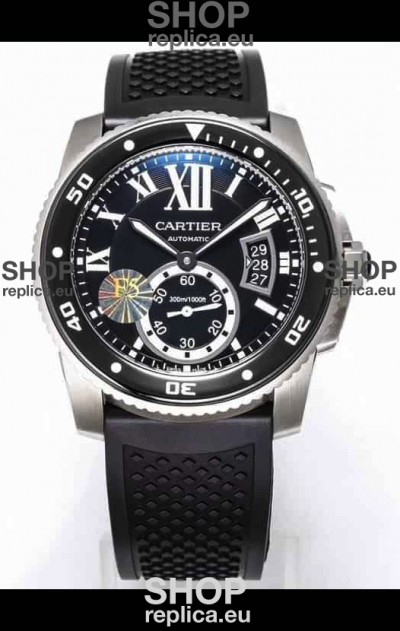 Calibre De Cartier Watch 42MM Black Dial Steel Case - 1:1 Mirror Replica Watch