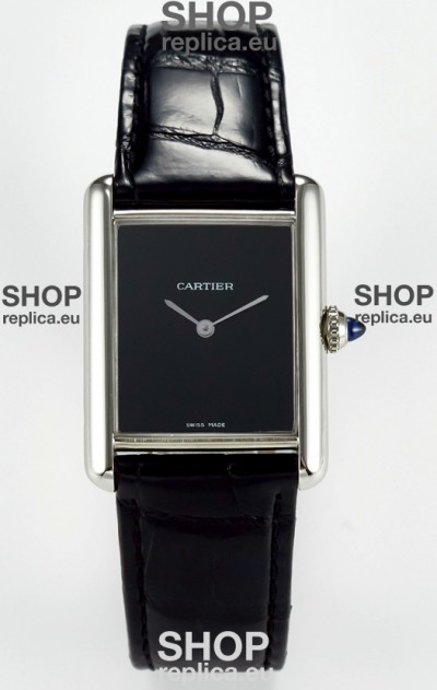 Tank Must Cartier Super Clone Edition 33.7MM Watch in Steel Casing Black Dial 