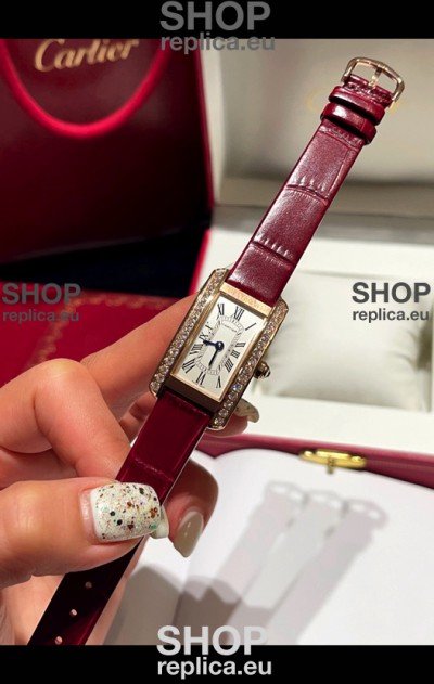 Cartier Tank Americaine Ladies Swiss Quartz Watch 1:1 Mirror Replica Rose Gold Casing