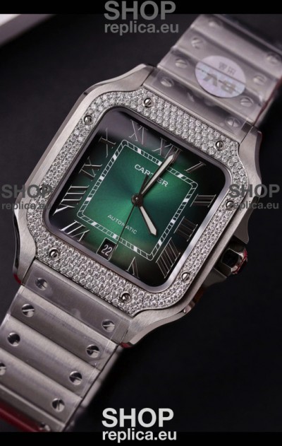 Cartier Santos De Cartier 904L Steel Green Dial Super Clone Replica 40MM Watch 