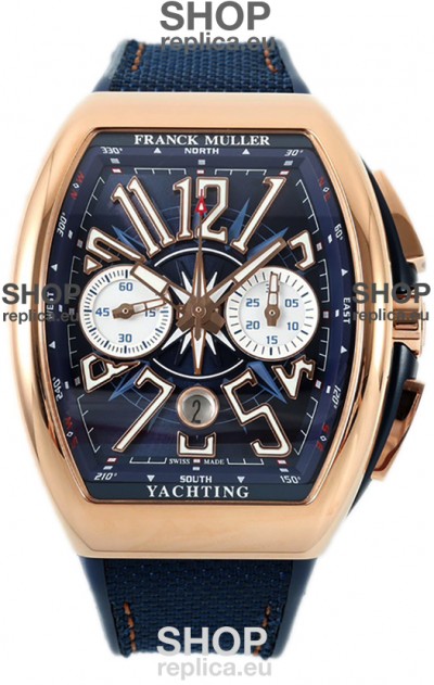 Franck Muller Vanguard V45 Chronograph 904L Rose Gold Blue Dial Swiss Watch