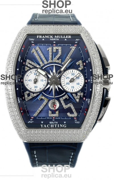 Franck Muller Vanguard V45 Chronograph 904L Steel Blue Dial with Diamonds Swiss Watch