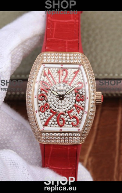 Franck Muller Vanguard Ladies 1:1 Mirror Swiss Replica Watch 32MM Wide Rose Gold Casing