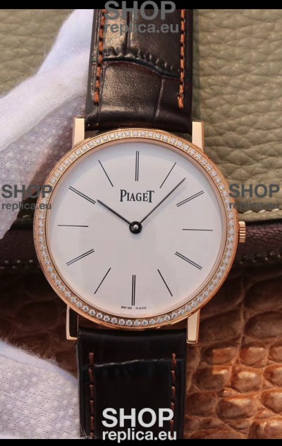 Piaget Altiplano G0A31114 1:1 Mirror Swiss Replica Watch in Rose Gold White Dial Diamonds Bezel