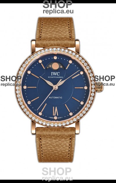 IWC Portofino IW6596 Automatic Moon Phase Rose Gold Casing Watch in Blue Dial 37MM