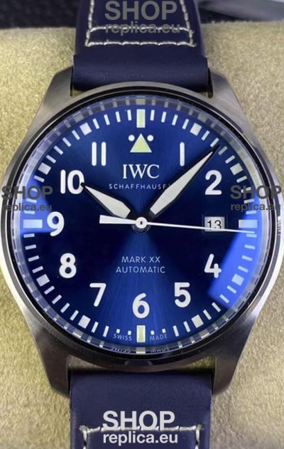 IWC Pilot MARK XX Series IW328203 1:1 Mirror Swiss Replica Watch in Blue Dial Leather Strap