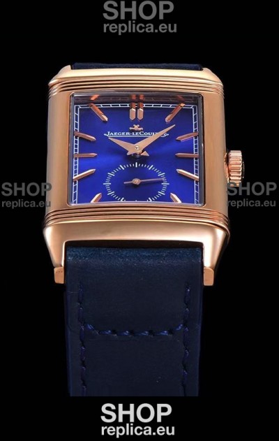 Jaeger LeCoultre Reverso Swiss Replica Watch in Rose Gold Casing - Blue Dial 